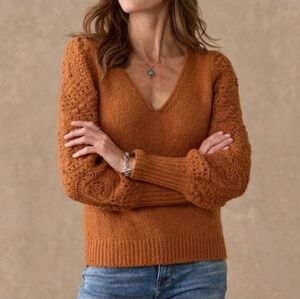 Sundance Yessica Merino Wool Blend Sweater w/Open Knit Sleeves in Spice MEDIUM